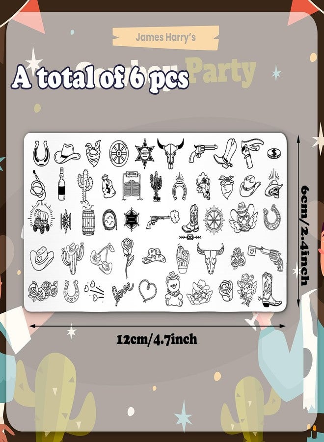 وولاين مجموعة Whaline المكونة من 6 قطع من قوالب ختم الأظافر الغربية، قوالب ختم رعاة البقر، قوالب فن الأظافر للطباعة والتصميم في صالونات التجميل - Image 2